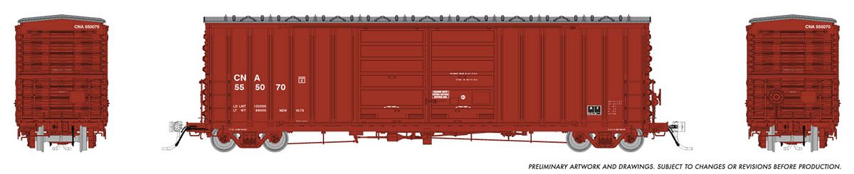 Rapido Trains Inc HO 170008A Pacific Car & Foundry B-70/69 Boxcar Canadian National CNA #555070