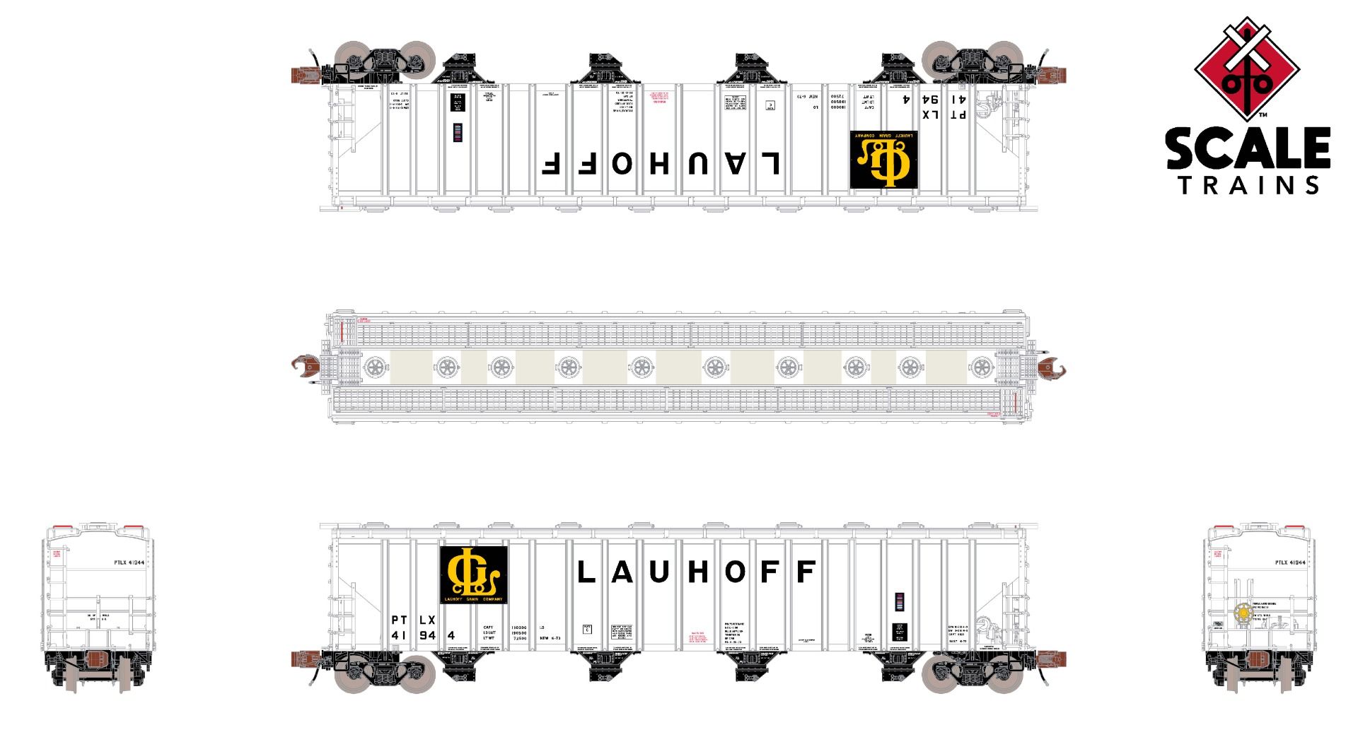 ScaleTrains Rivet Counter N SXT39347 Pullman-Standard 5820 Covered Hopper Pullman Transport Leasing/Lauhoff PTLX #41944