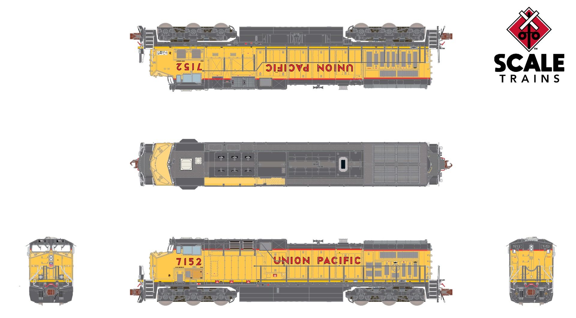 ScaleTrains Rivet Counter N SXT39145 DCC/ESU LokSound V5 Equipped GE AC4400CW Locomotive Union Pacific w/Yellow Sill Stripe UP #7152