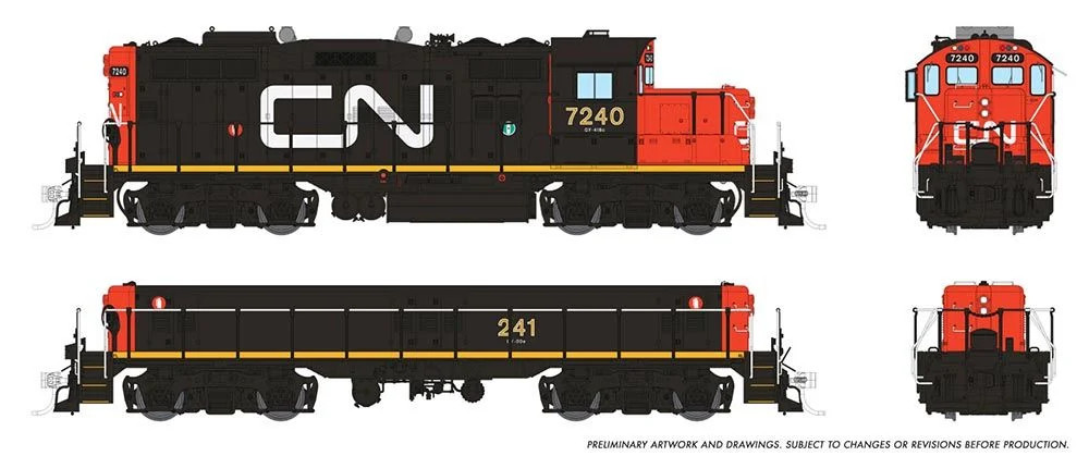 Rapido Trains Inc HO 41515 DCC/ESU LokSound V5 Equipped EMD GP9rm Mother & Powered Slug Set Canadian National Early 'Large Noodle Logo' CN #7240 + #241