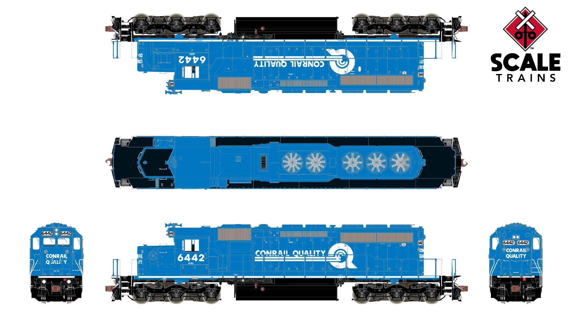 ScaleTrains Rivet Counter HO SXT38791 DCC/ESU Loksound 5 Equipped EMD SD40-2 Locomotive w/Ditch Lights Conrail Small 'Quality' Logo CR #6442