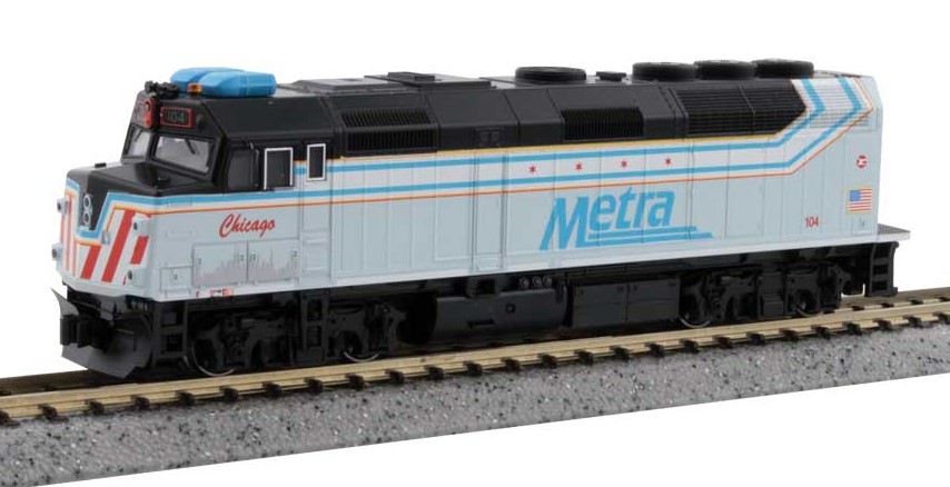 Kato N 176CHICAGO DCC Ready EMD F40PH Commuter Version Locomotive w/ Ditch Lights Metra #104 City of Chicago Commemorative Scheme