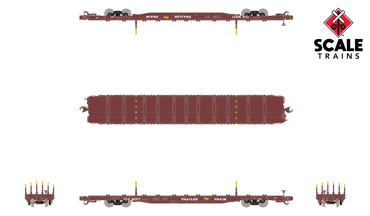 ScaleTrains Rivet Counter N SXT38977 BSC F68BH Finger Rack Flatcar Trailer Train/Oxide Red TTJX #80390