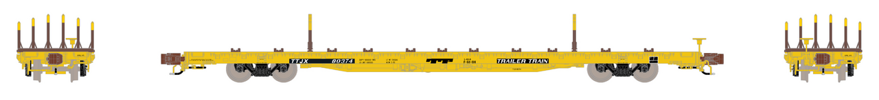 ScaleTrains Rivet Counter N SXT38981 BSC F68BH Finger Rack Flatcar Trailer Train/TT Logo/Yellow TTJX #80374