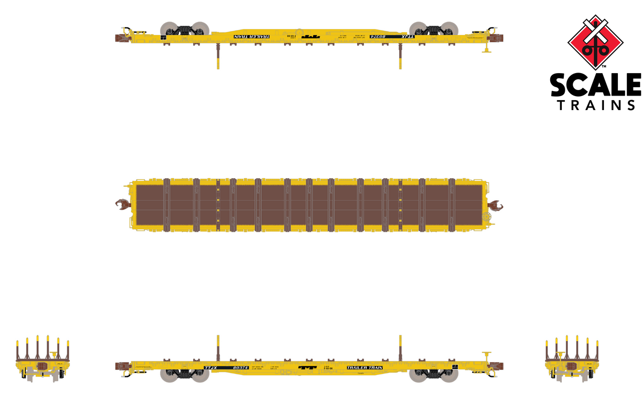 ScaleTrains Rivet Counter N SXT38984 BSC F68BH Finger Rack Flatcar Trailer Train/TT Logo/Yellow TTJX #80432