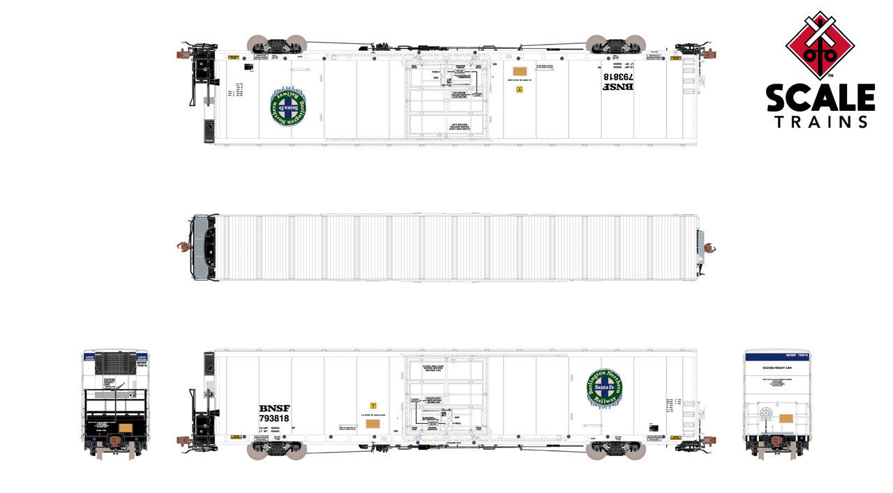 ScaleTrains Rivet Counter HO SXT40144 Trinity 82' 7711 Mechanical Reefer BNSF 'Logo Icicles' Conspicuity Stripes Carrier Non-Sound BNSF #793937