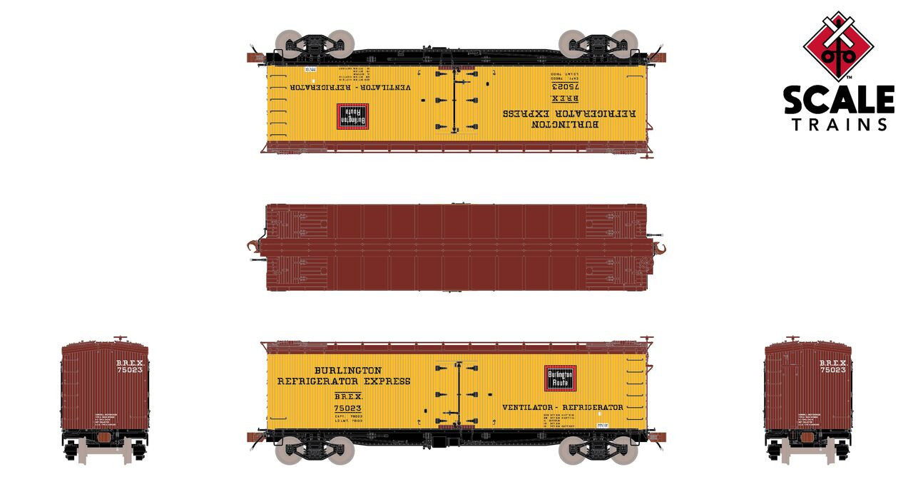 ScaleTrains Fox Valley Models HO SXT15075 PC&F R-40-2 Wood Reefer Burlington Refrigerator Express BREX #75314