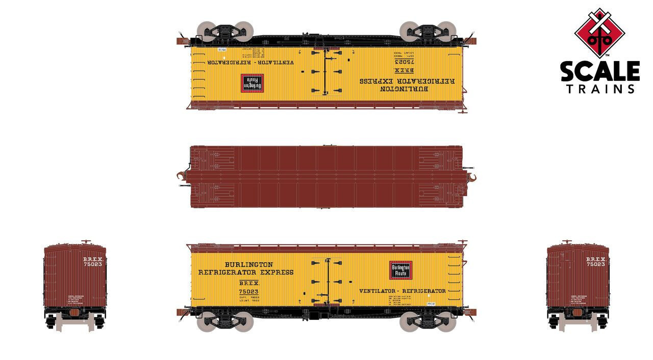 ScaleTrains Fox Valley Models HO SXT15078 PC&F R-40-2 Wood Reefer Burlington Refrigerator Express BREX #75937