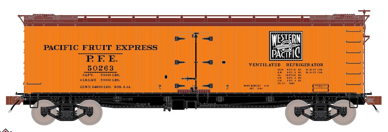 ScaleTrains Fox Valley Models HO SXT15099 PC&F R-40-2 Wood Reefer Pacific Fruit Express/Western Pacific PFE #52273