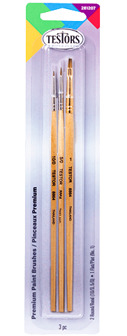 Testors Paint Brushes TES281207 Premium 3 Pack with 2 Round Brushes No. 10/0 and No. 5/0, and 1 Flat Brush No. 1