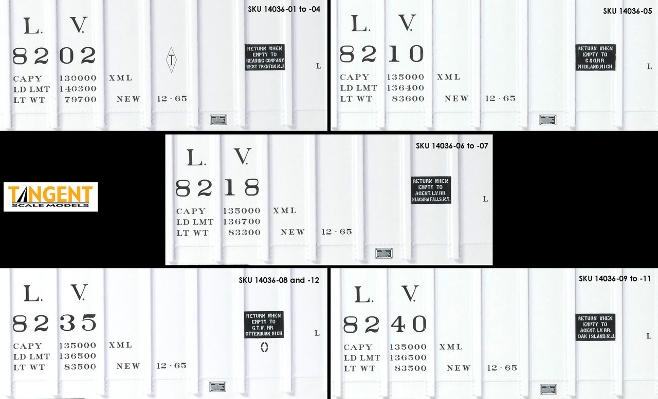 Tangent Scale Models HO 14036-03 PRR Shops X58 Plug Door Boxcar Lehigh Valley 'Delivery 12-1965 X58B' LV #8207