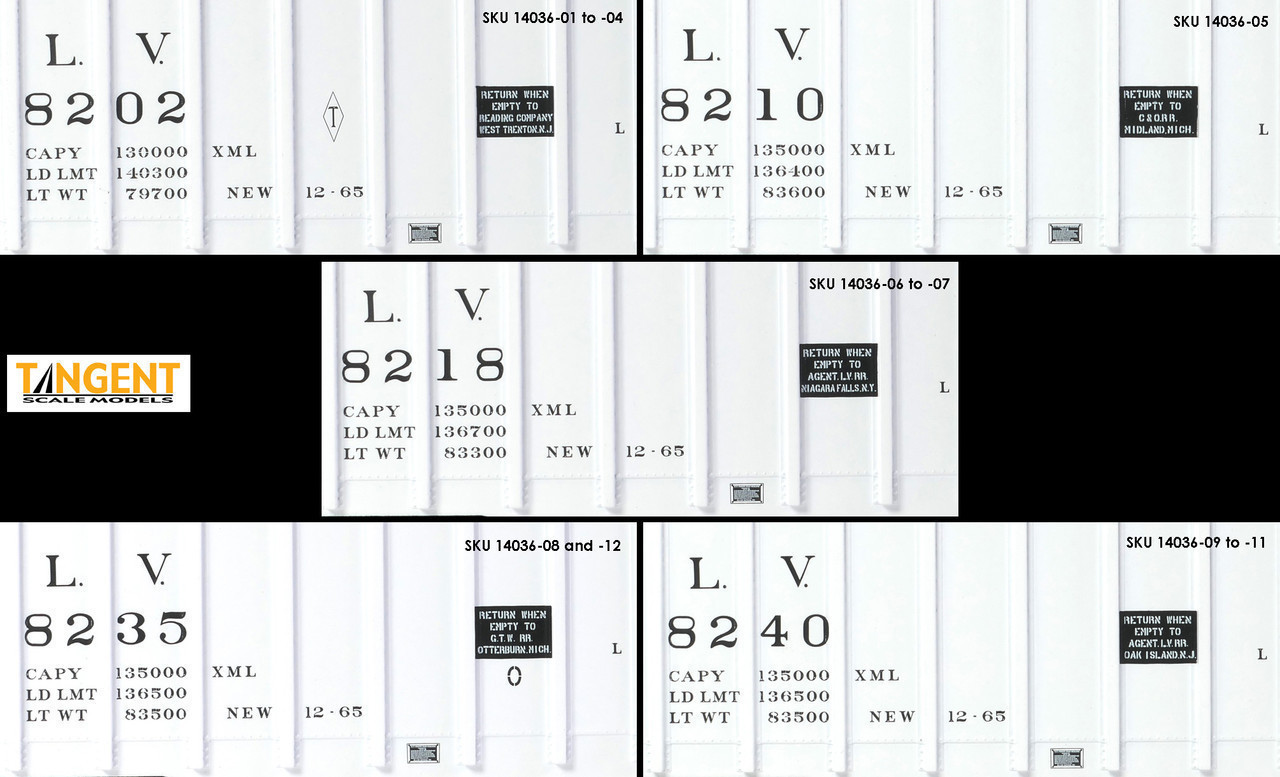 Tangent Scale Models HO 14036-12 PRR Shops X58 Plug Door Boxcar Lehigh Valley 'Delivery 12-1965 X58B' LV #8250