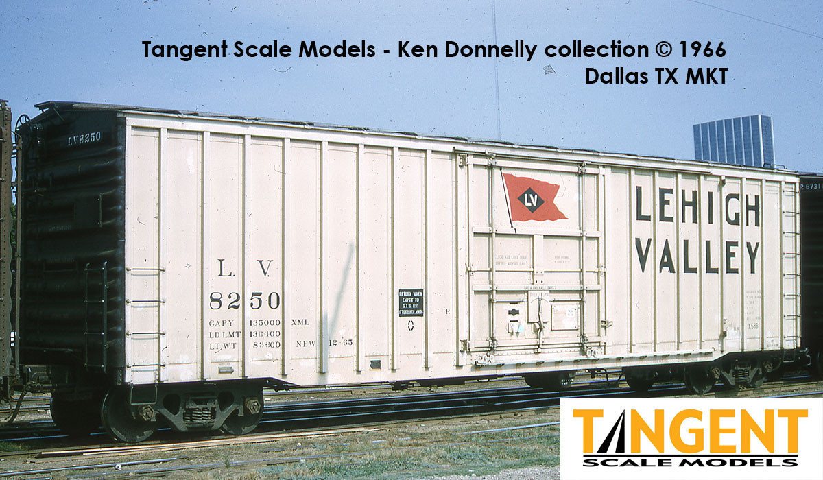 Tangent Scale Models HO 14036-12 PRR Shops X58 Plug Door Boxcar Lehigh Valley 'Delivery 12-1965 X58B' LV #8250