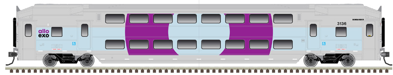 Atlas Master N 50006633 Multi-Level Commuter Coach Trailer Montreal EXO 'Patched - Purple' #3136