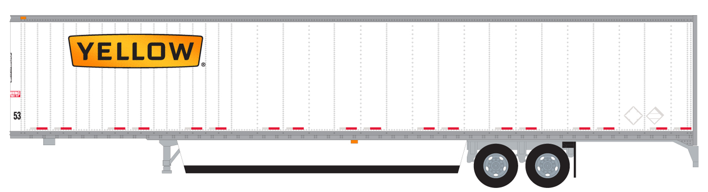 Trainworx N 45385-04 Hyundai 53' Dry Van Semi Trailer with Skirts Yellow #1 Wide Lettering Logo