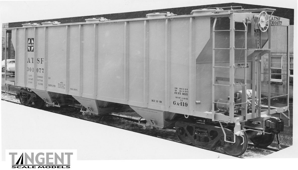 Tangent Scale Models HO 35010-10 PS-2 3215CuFt Covered Hopper Atchison, Topeka & Santa Fe 'Delivery Gray 11-1959 GA-119' ATSF #301093