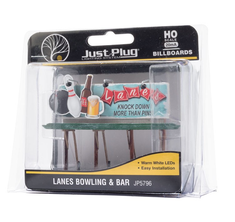 Woodland Scenics HO JP5796 Just Plug Billboards - Lanes Bowling & Bar