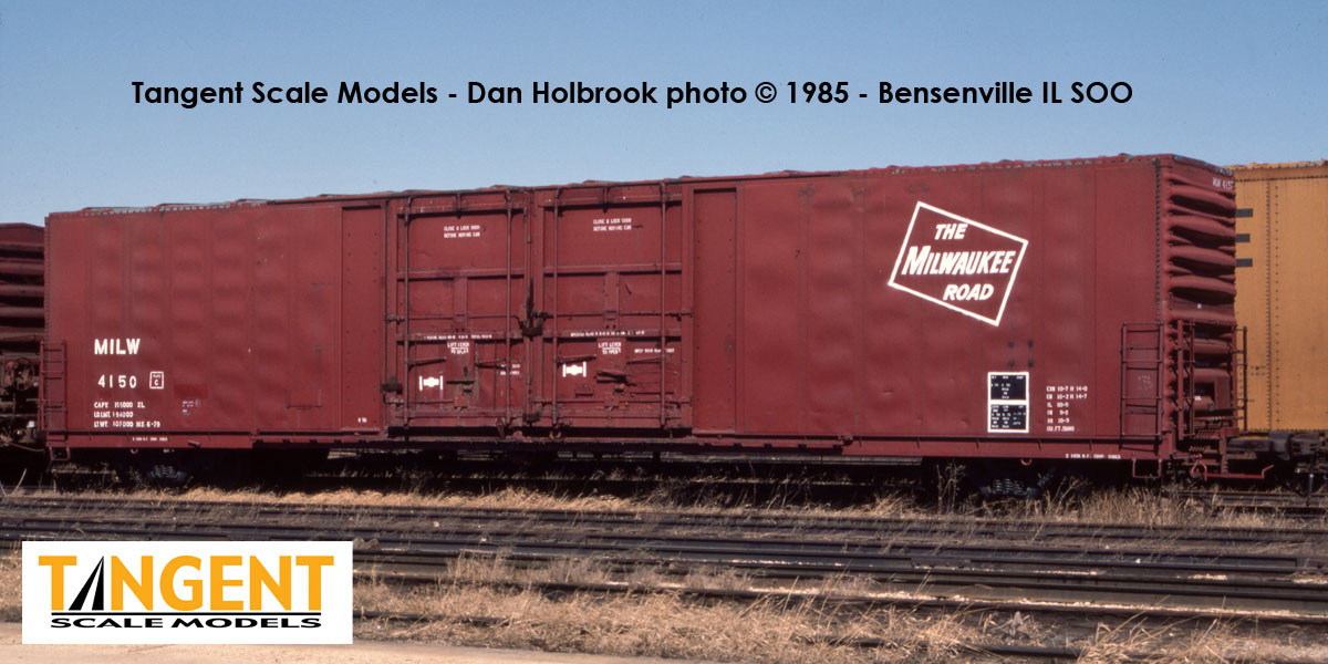 Tangent Scale Models HO 34016-03 Thrall 5,880CuFt 60′ Double Plug Door Box Car Milwaukee Road 'Repaint 6-1979' MILW #4154