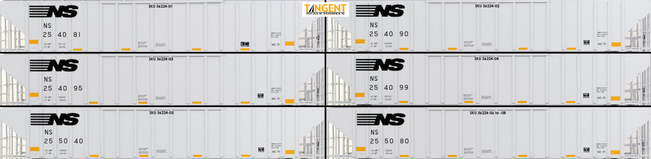 Tangent Scale Models HO 36224-02 NW Roanoke Shops 4750CuFt Covered Hopper Norfolk Southern 'Conspicuity HC-71 2005+' NS #254090