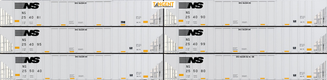 Tangent Scale Models HO 36224-03 NW Roanoke Shops 4750CuFt Covered Hopper Norfolk Southern 'Conspicuity HC-71 2005+' NS #254095