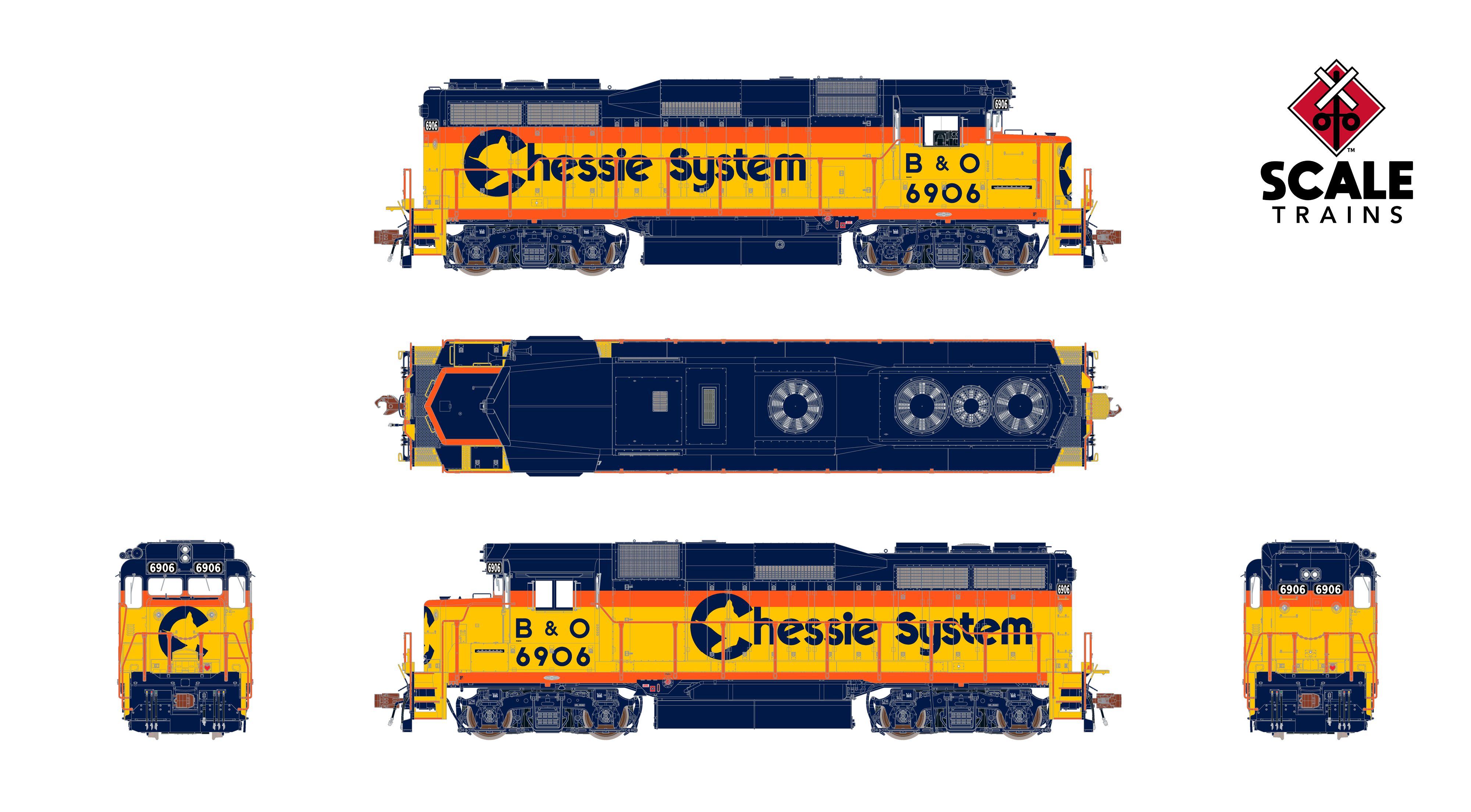 ScaleTrains Rivet Counter HO SXT40953 DCC/ESU Loksound 5 Equipped EMD GP30 Phase Id Locomotive Chessie System B&O #6906