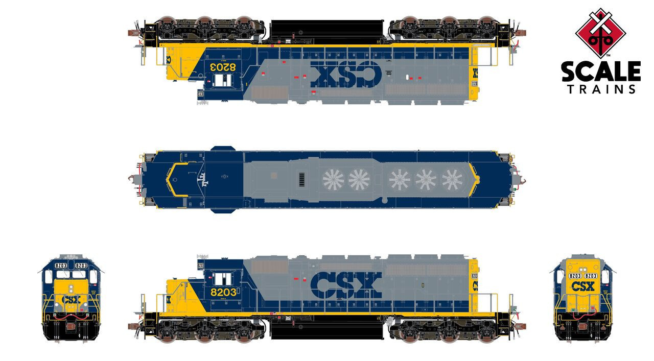 ScaleTrains Rivet Counter HO SXT40776 DCC Ready EMD SD40-2 Locomotive CSX YN2 Ditch Lights CSX #8203