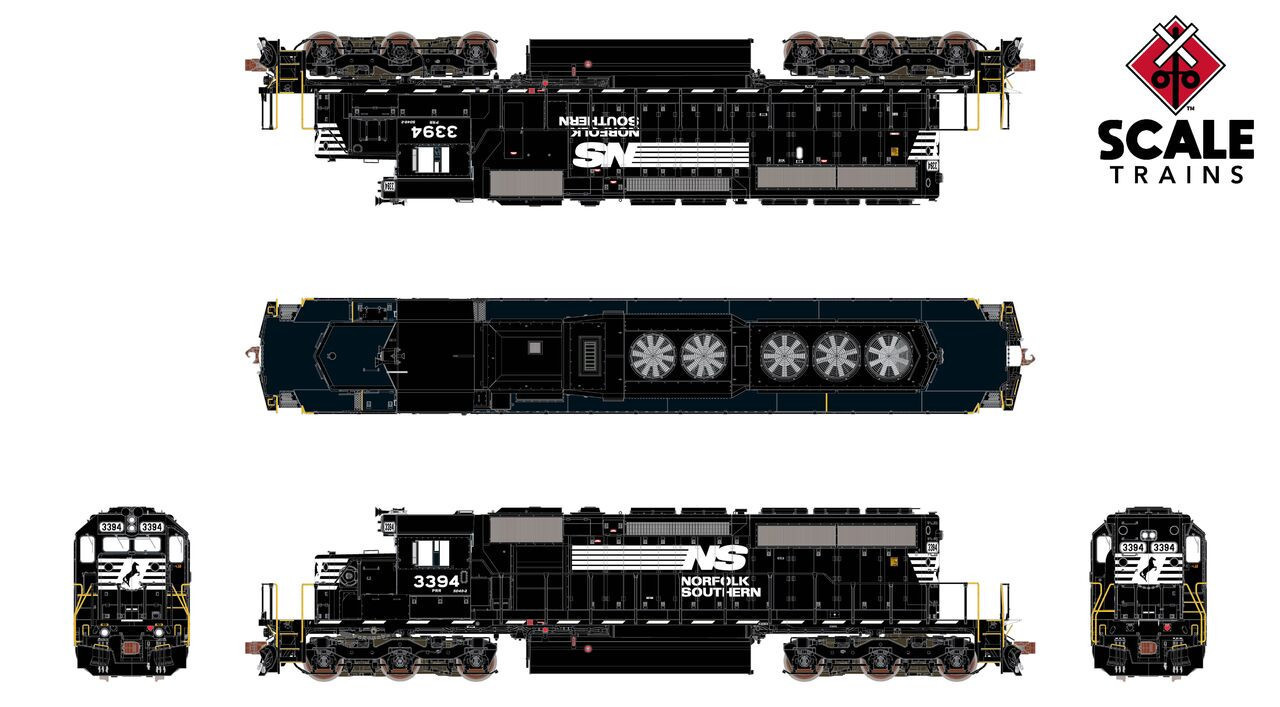 ScaleTrains Rivet Counter HO SXT40800 DCC Ready EMD SD40-2 Locomotive Norfolk Southern Thoroughbred Ditch Lights NS #3396