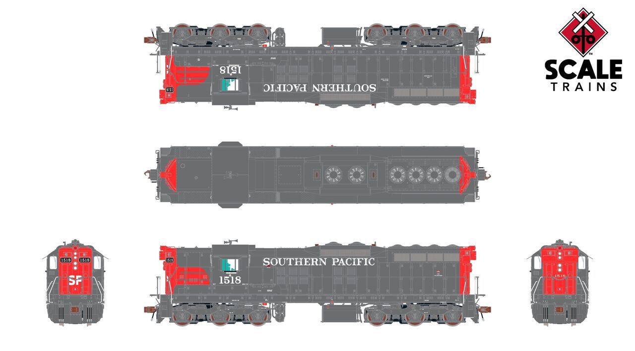 ScaleTrains Rivet Counter HO SXT41195 DCC Ready EMD SD7R Locomotive Southern Pacific 'Bloody Nose' SP #1523