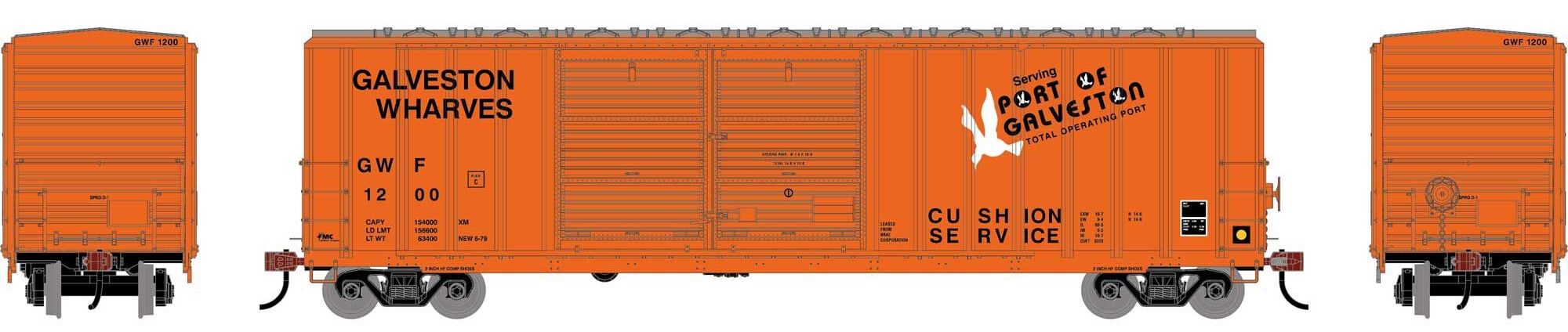 Athearn HO ATH-1748 50' FMC 5347 DD Offset Box Car Galveston Wharves GWF #1200