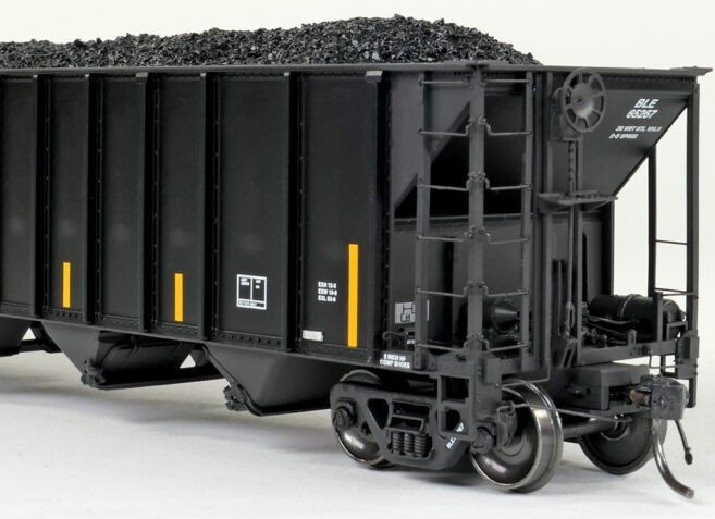 Tangent Scale Models HO 32063-03 Pullman-Standard 3400CuFt Quad Coal Hopper Bessemer and Lake Erie 'Conspicuity Repaint 2005+' BLE #65223