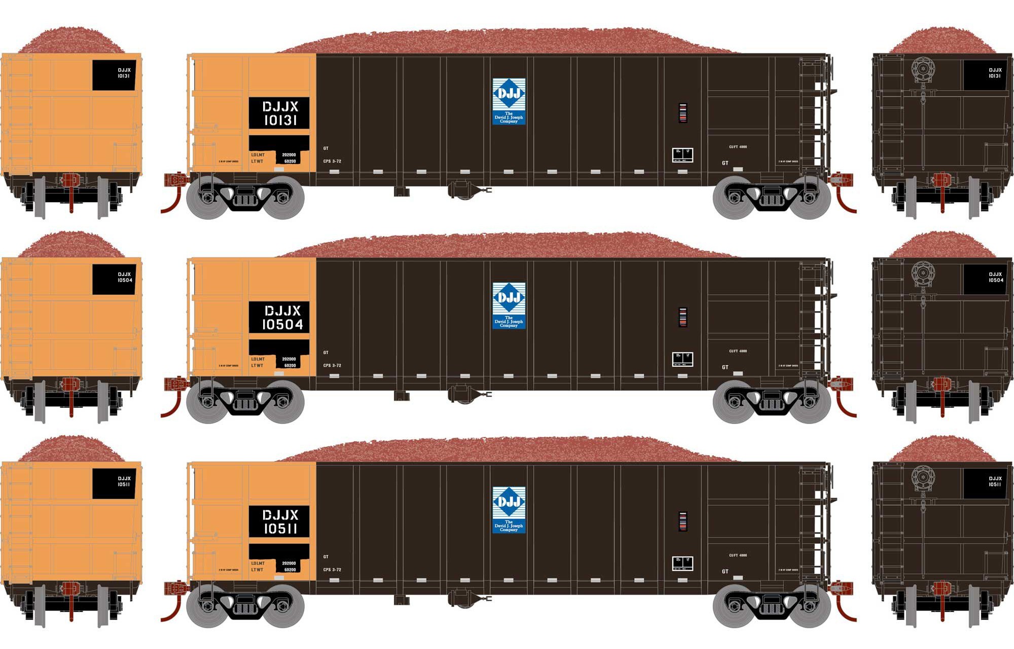 Athearn HO ATH7665 Thrall High Side Gondola with Load DJJX #1 3-Pack