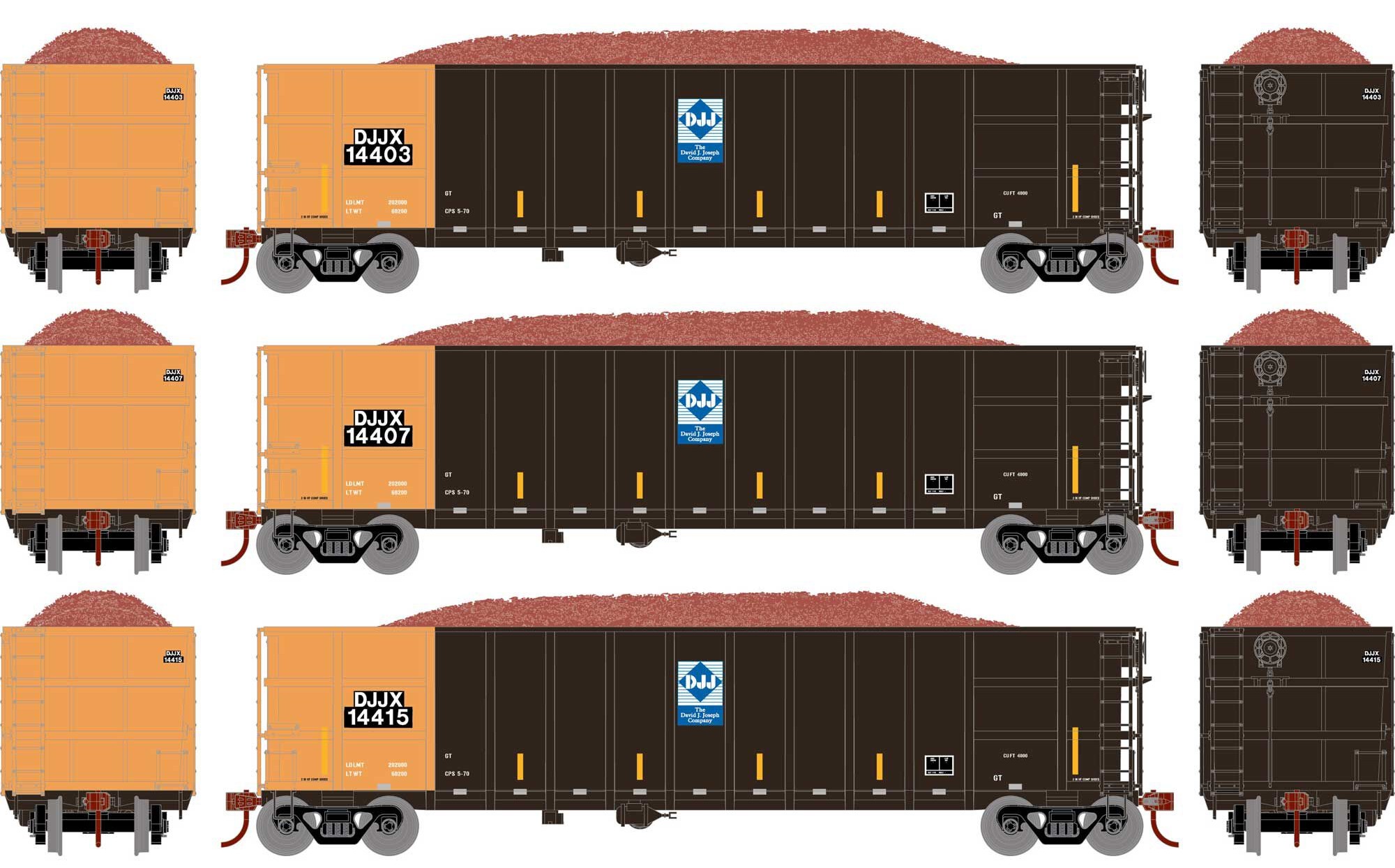 Athearn HO ATH7667 Thrall High Side Gondola with Load DJJX #3 3-Pack