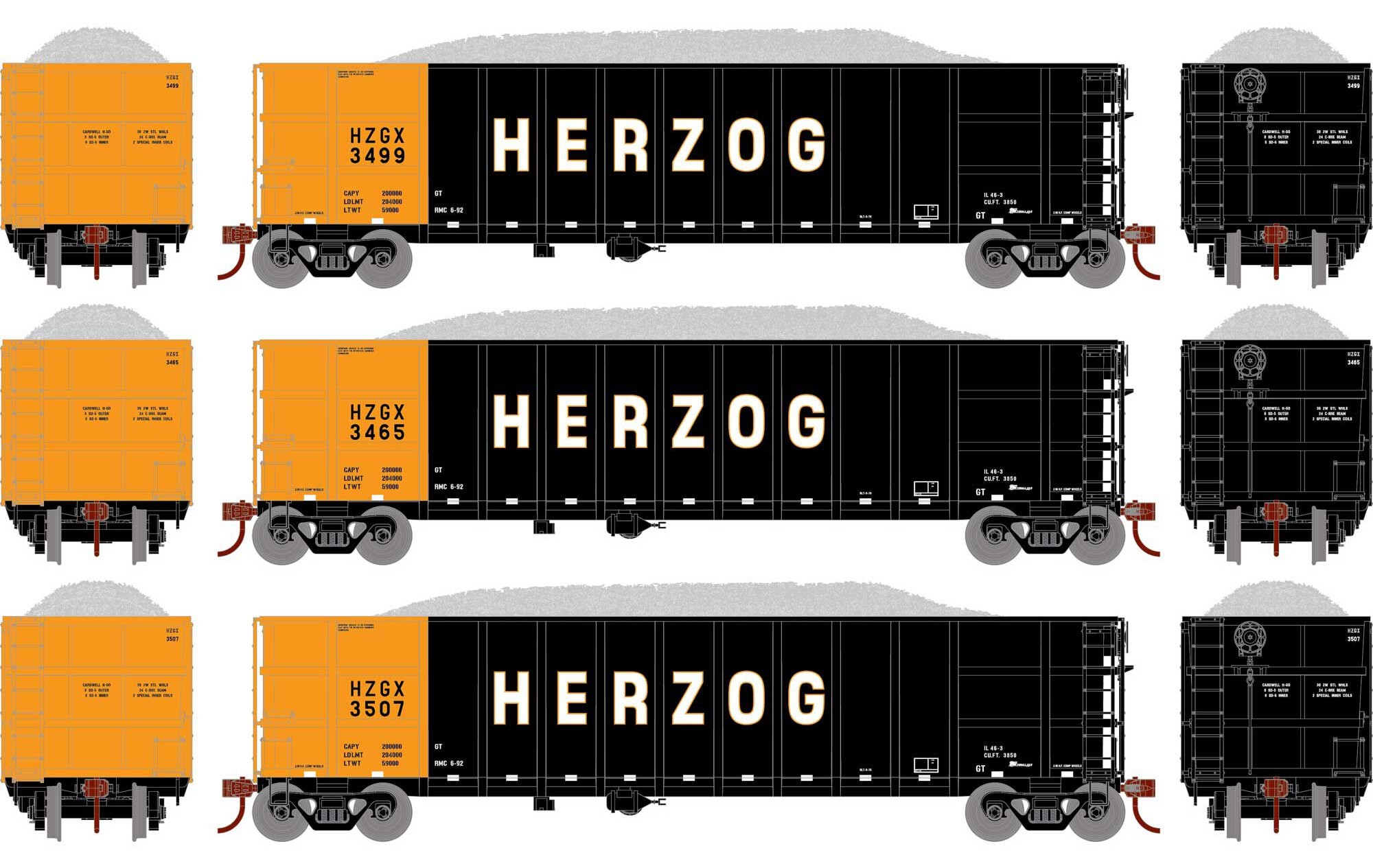 Athearn HO ATH7670 Thrall High Side Gondola with Load Herzog HZGX #3 3-Pack