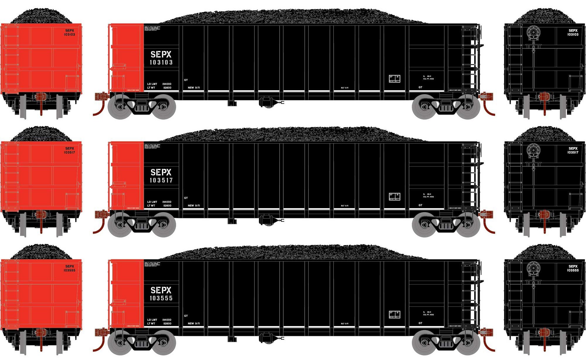Athearn HO ATH7676 Thrall High Side Gondola with Load SEPX #3 3-Pack