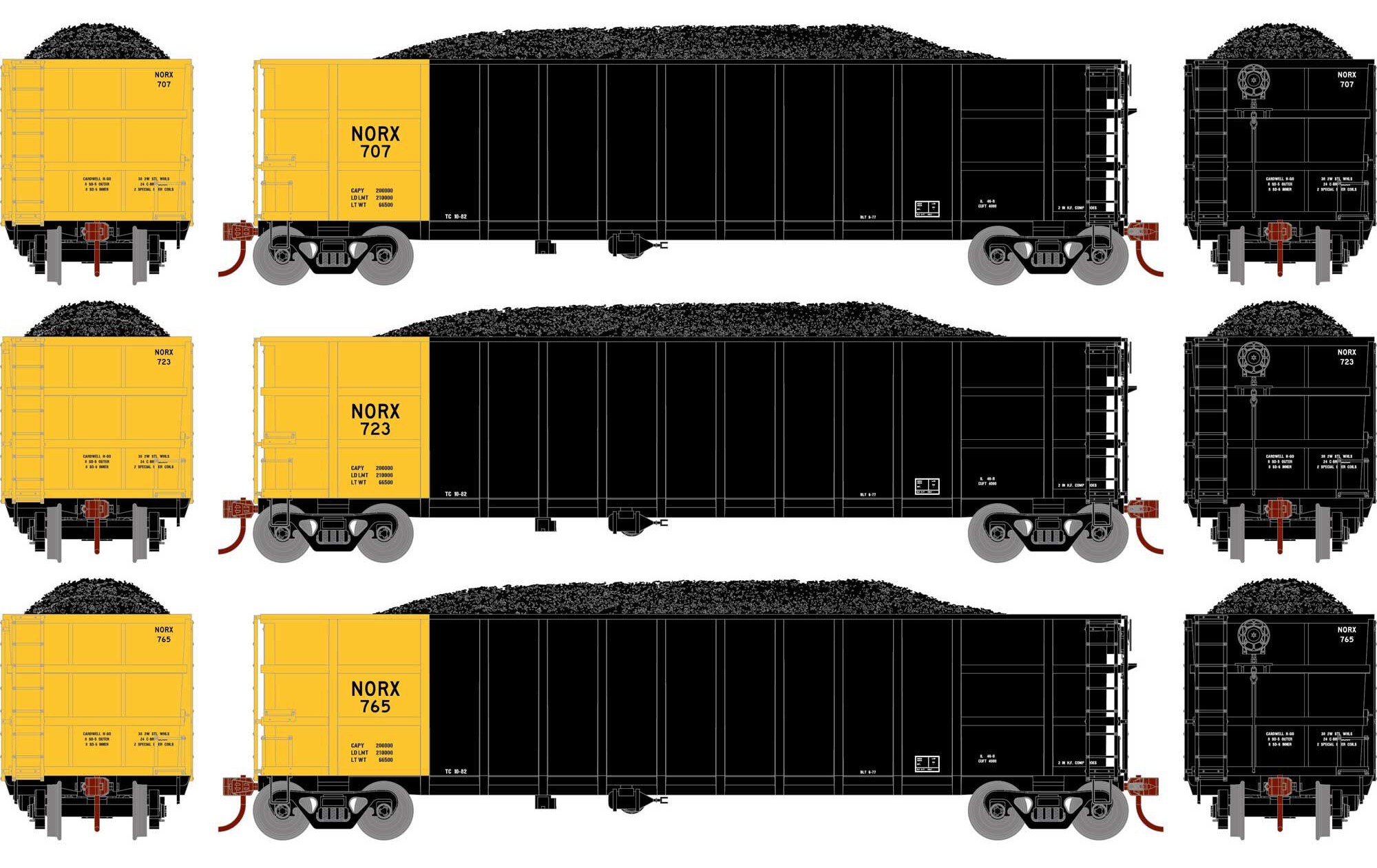 Athearn HO ATH7680 Thrall High Side Gondola with Load NORX #1 3-Pack