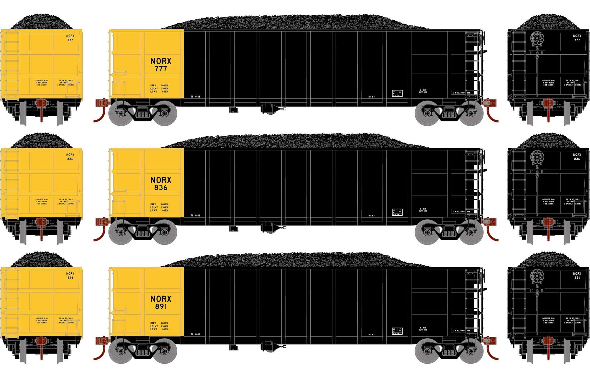 Athearn HO ATH7682 Thrall High Side Gondola with Load NORX #3 3-Pack