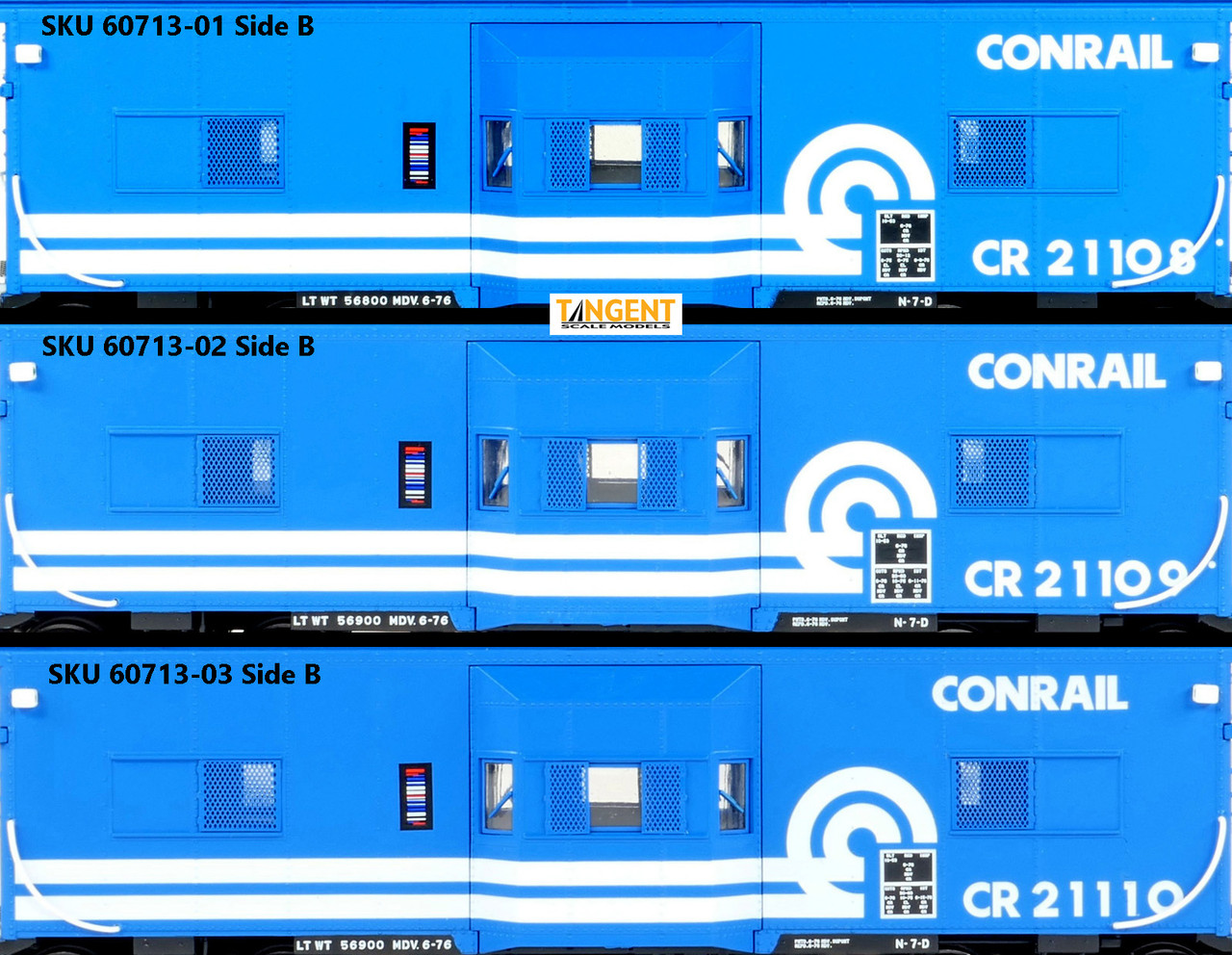 Tangent Scale Models HO 60713-02 Erie ICC Bay Window Caboose Conrail N7D 'Blue Repaint 6-1976' CR #21109