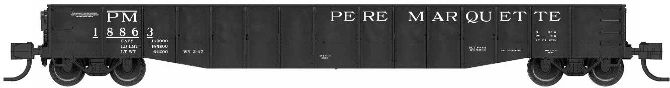 Bluford Shops N 52160 52'6" 15-Panel Mill Gondola Lightly Dented Pere Marquette PM #18863