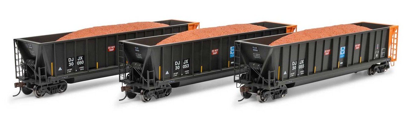 Athearn HO ATH-1398 Berwick Bathtub Extended Side Gondola with Load DJJX Primed For Grime 3-Pack