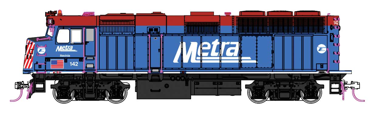 Kato HO 37-6574 DCC Ready EMD F40PH Locomotive Chicago Metra Standard Paint w/ Ditch Lights #142 Ravinia