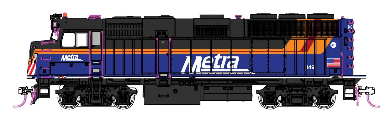 Kato HO 37-6575 DCC Ready EMD F40PH Locomotive Chicago Metra Standard Paint w/ Ditch Lights #149 '2024 Scheme'