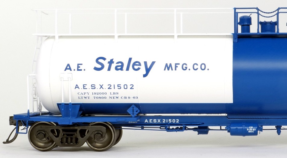 Tangent Scale Models HO 31010-01 NACC 1963-Design 20,500 Gallon Non-Insulated Tank Car 'A.E. Staley Mfg. Co. Delivery 1963' AESX #21500