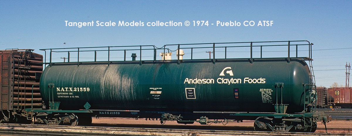 Tangent Scale Models HO 31012-01 NACC 1963-Design 20,500 Gallon Non-Insulated Tank Car 'Anderson Clayton Foods 1973+' NATX #21546