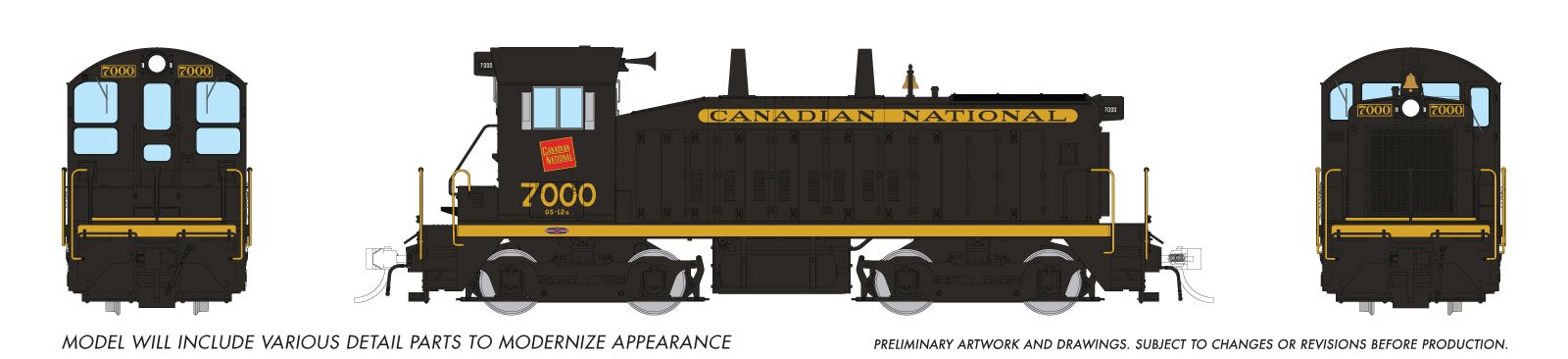 Rapido Trains Inc HO 27070 DCC Ready EMD SW9 Locomotive Canadian National 'Black Scheme' CN #7000