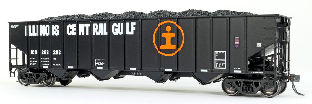 Tangent Scale Models HO 32114-11 IC Centralia Shops 3834CuFt Quad Coal Hopper Illinois Central Gulf 'Delivery Black 1977' ICG #363131