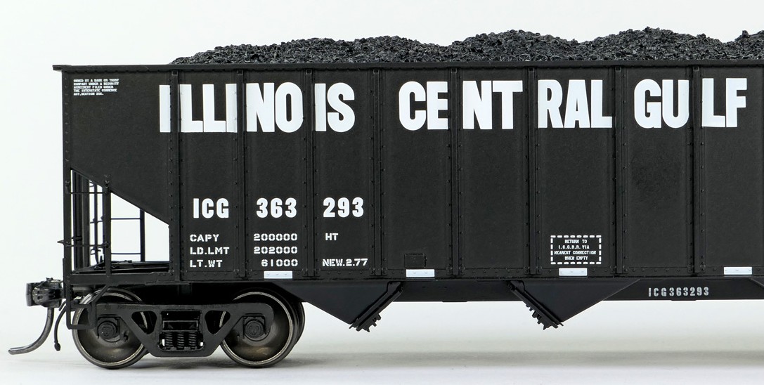 Tangent Scale Models HO 32114-15 IC Centralia Shops 3834CuFt Quad Coal Hopper Illinois Central Gulf 'Delivery Black 1977' ICG #363177