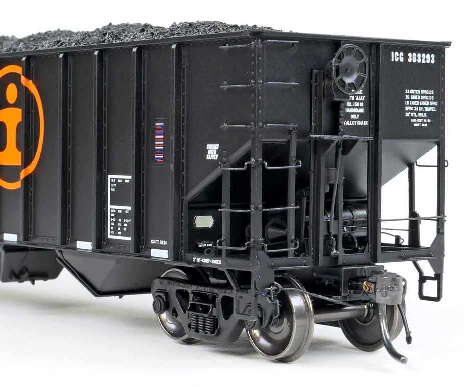 Tangent Scale Models HO 32114-23 IC Centralia Shops 3834CuFt Quad Coal Hopper Illinois Central Gulf 'Delivery Black 1977' ICG #363285