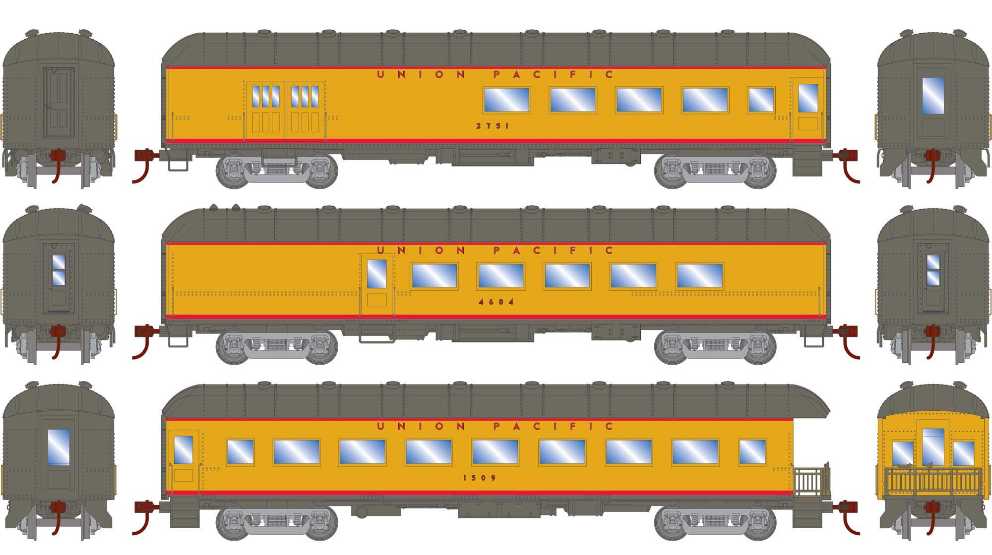 Athearn RTR HO ATH73037 Arch Roof Passenger Car Set Union Pacific UP 3-Pack