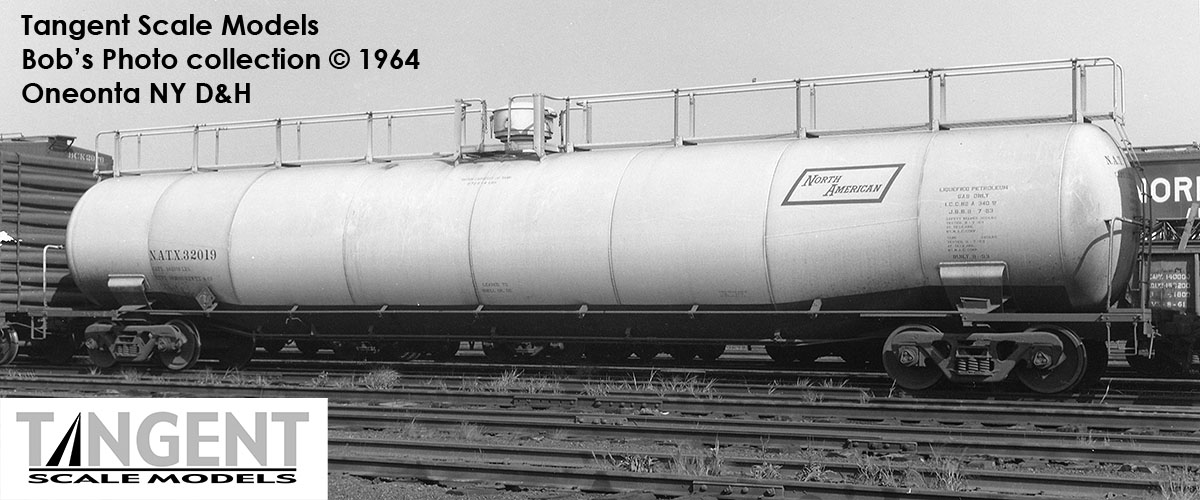 Tangent Scale Models HO 31160-01 NACC 1963 Design 33,000 Gallon Dual Diameter LPG/AA Tank Car NATX 'White Lease Delivery 1963' NATX #32017