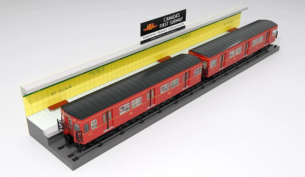 Rapido Trains Inc HO 206004 Unpowered TTC 'G-Class' Subway 'A-B'  2-car Train + Display Platform #5000+5001 2-Car Set